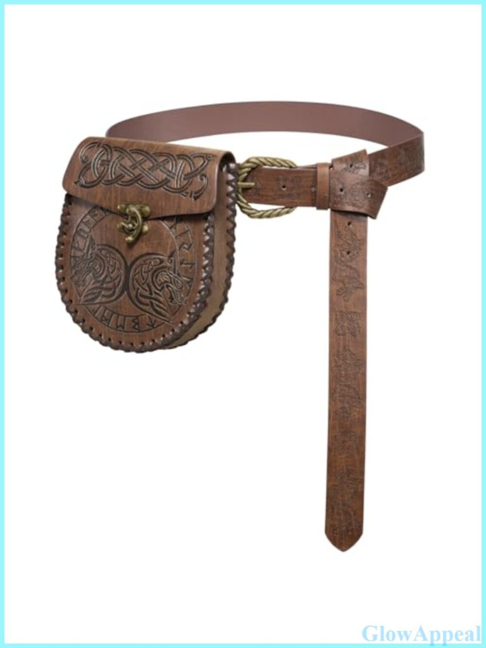 Medieval Embossed Faux Leather Belt & Pouch Ren Faire Costume Accessory